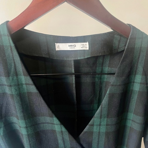 MNG Casual Green Plaid V-neck Dress - Picture 2 of 8